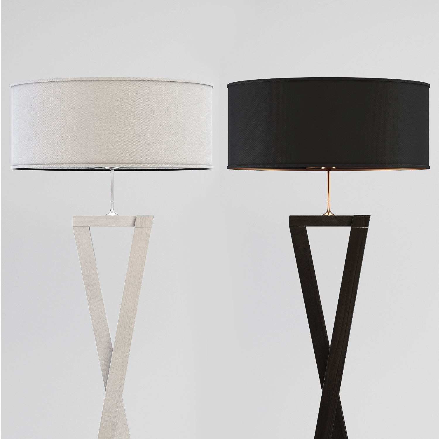 Floor Lamp Black And White Wood 3D model_1