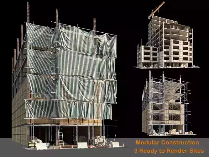 Modular Construction Site Full Bundle  Low-poly 3D model
