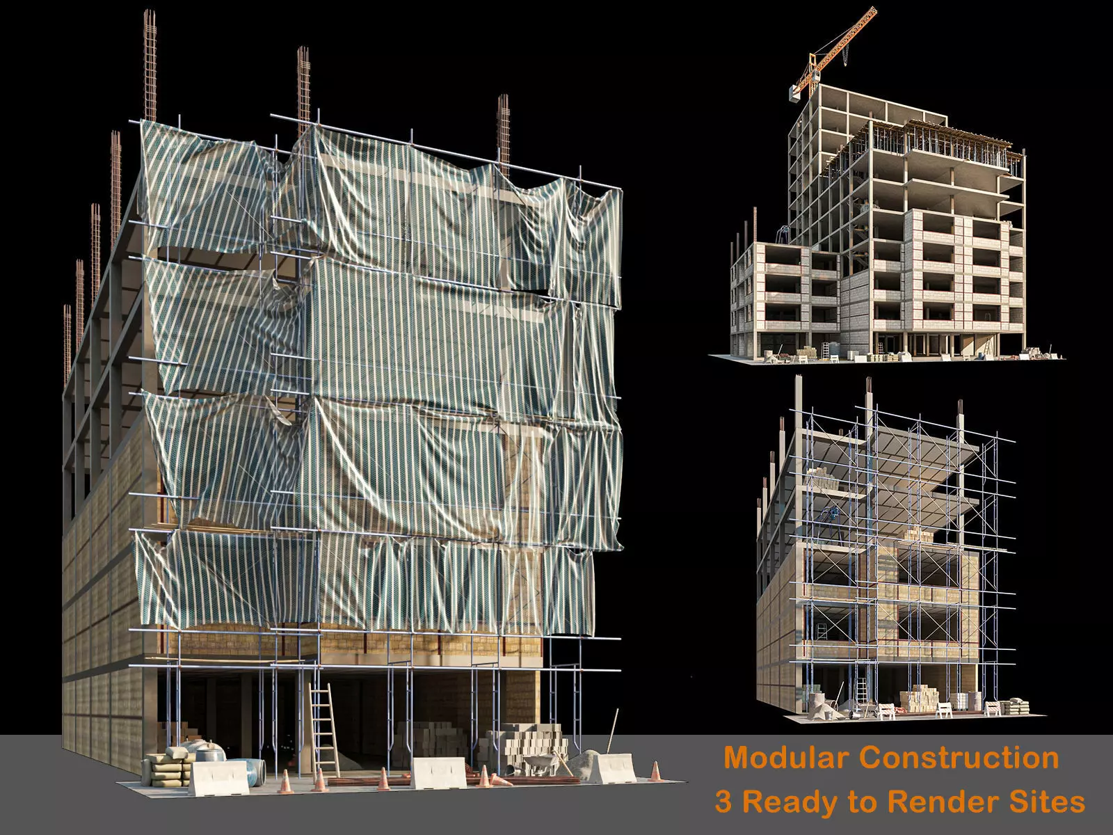 Modular Construction Site Full Bundle  Low-poly 3D model_0