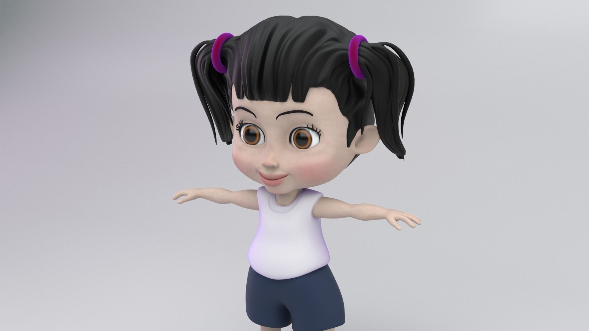 Cute Girl 3d Cartoon Model 3D model_7