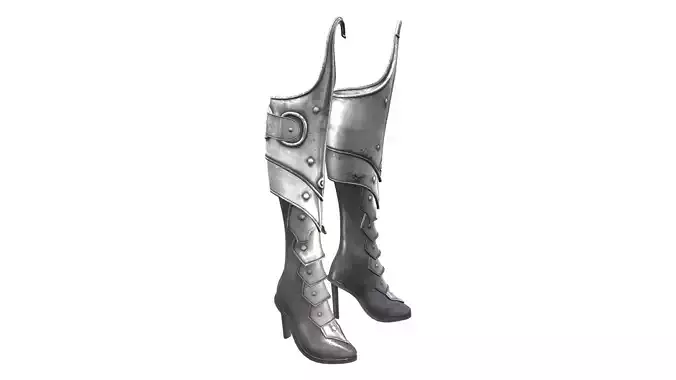 Sci-fi Medieval Steampunk High Heel Metal Armour Boots Low-poly 3D model