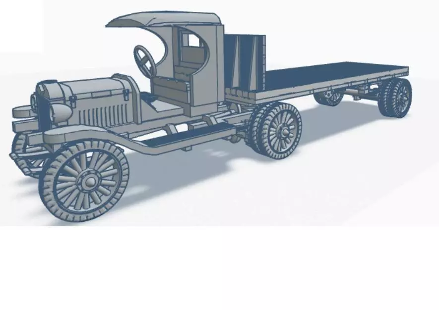 HO Scale 1920s Truck and Flatbed Trailer 3D print model_0