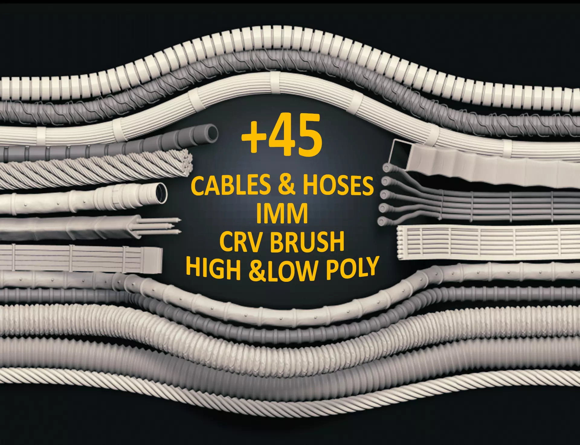48 IMM CABLES and HOSES FOR ZBRUSH   HIGH and LOW POLY  Low-poly 3D model_0
