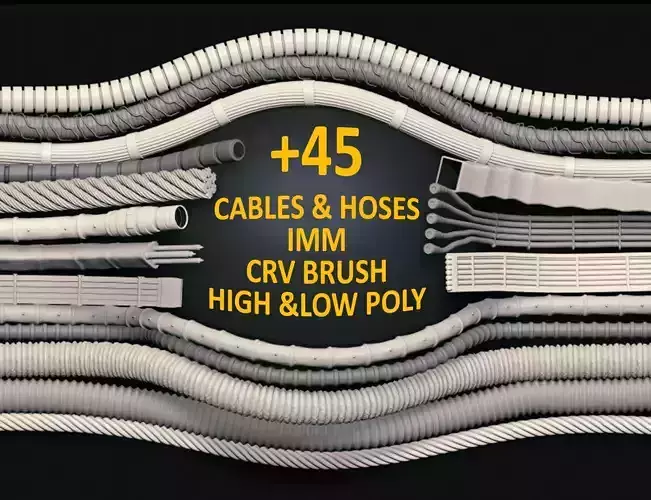 48 IMM CABLES and HOSES FOR ZBRUSH   HIGH and LOW POLY 