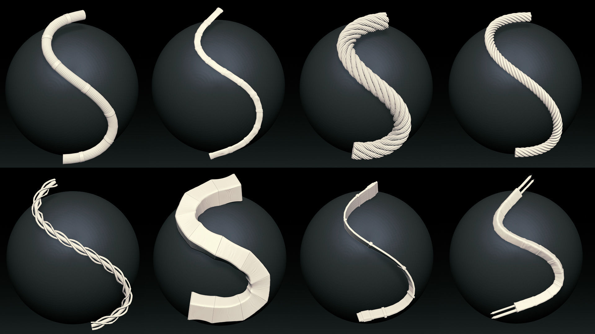 48 IMM CABLES and HOSES FOR ZBRUSH   HIGH and LOW POLY  Low-poly 3D model_1