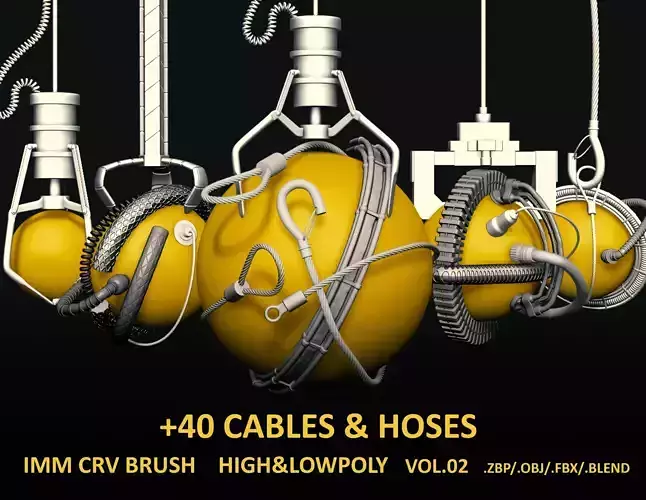 44 IMM CABLES and HOSES FOR ZBRUSH   HIGH and LOW POLY    VOL 02