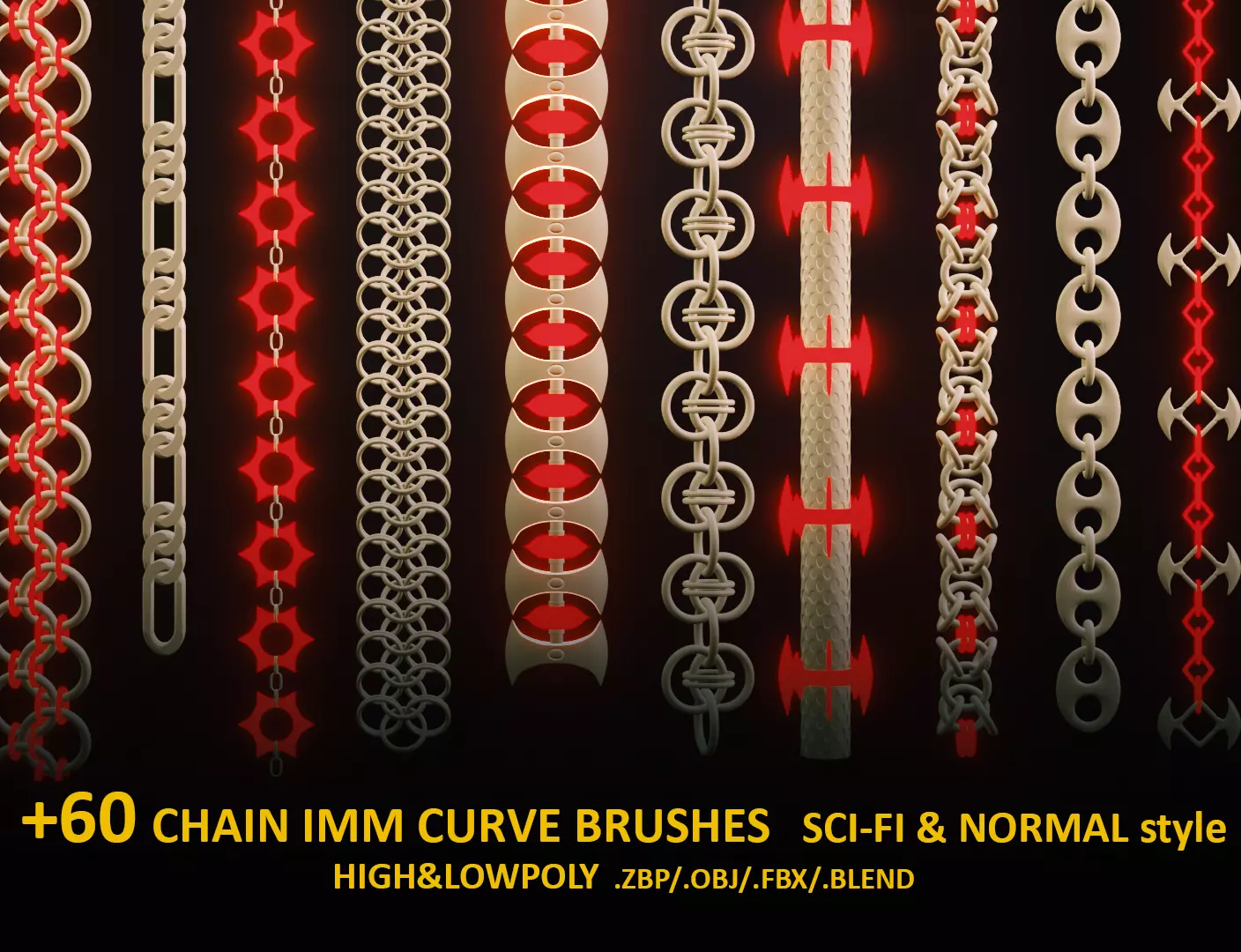 63 SCI-FI CHAIN IMM BRUSHES FOR ZBRSUH HIGH and LOWPOLY Low-poly 3D model_0