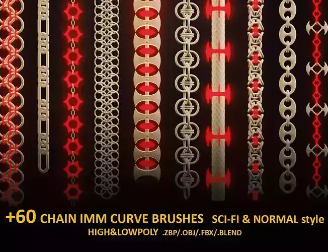 63 SCI-FI CHAIN IMM BRUSHES FOR ZBRSUH   HIGH and LOWPOLY
