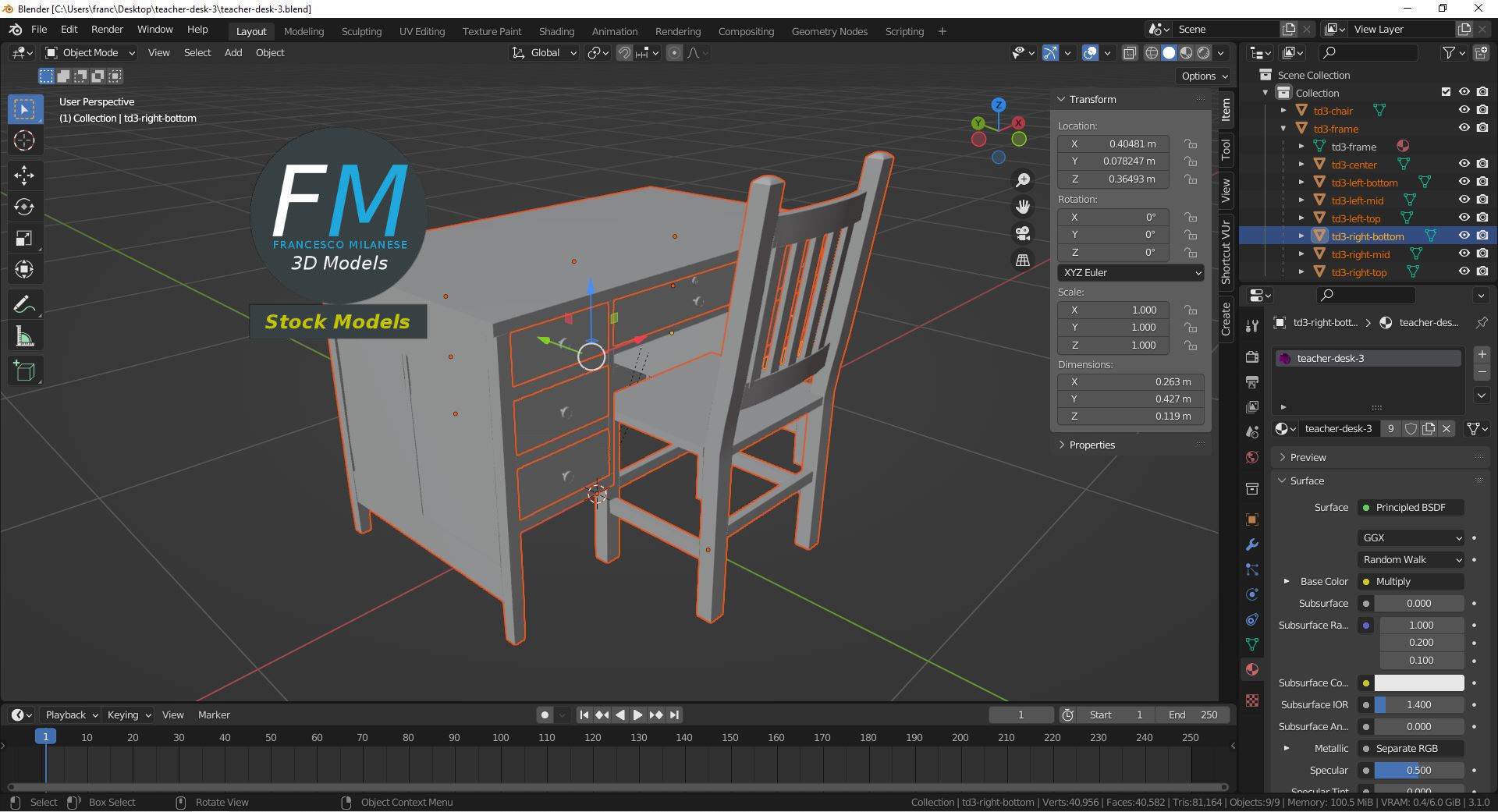 Teacher desk 3 3D model_9