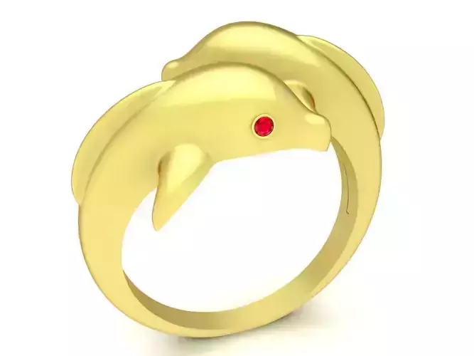 Elegant Double Dolphin Ring for Women 3D Model  3536
