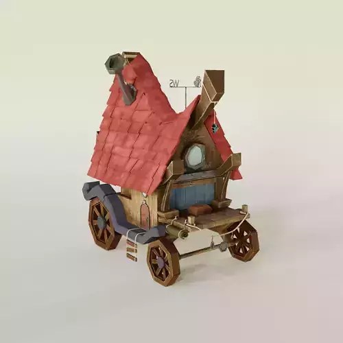 Wooden witch hut low poly 3D model