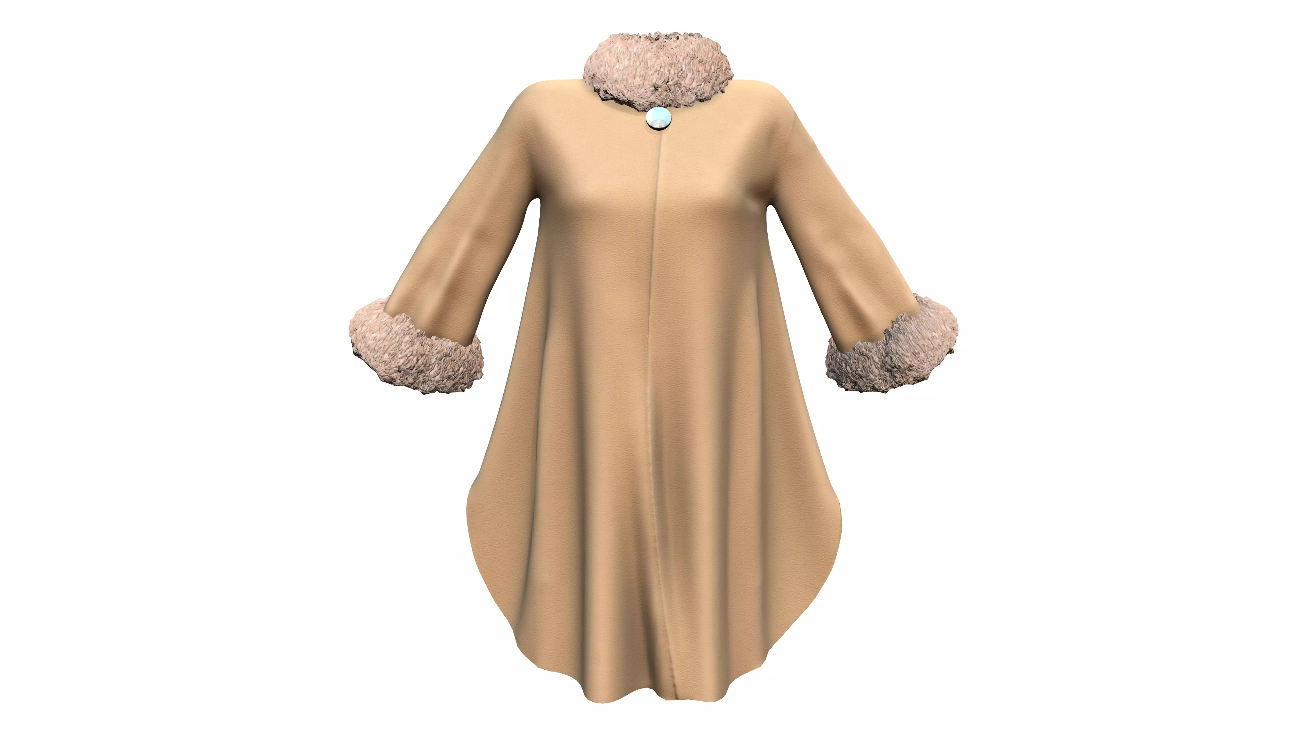 Fur Neck and Sleeves Coat Low-poly 3D model_0