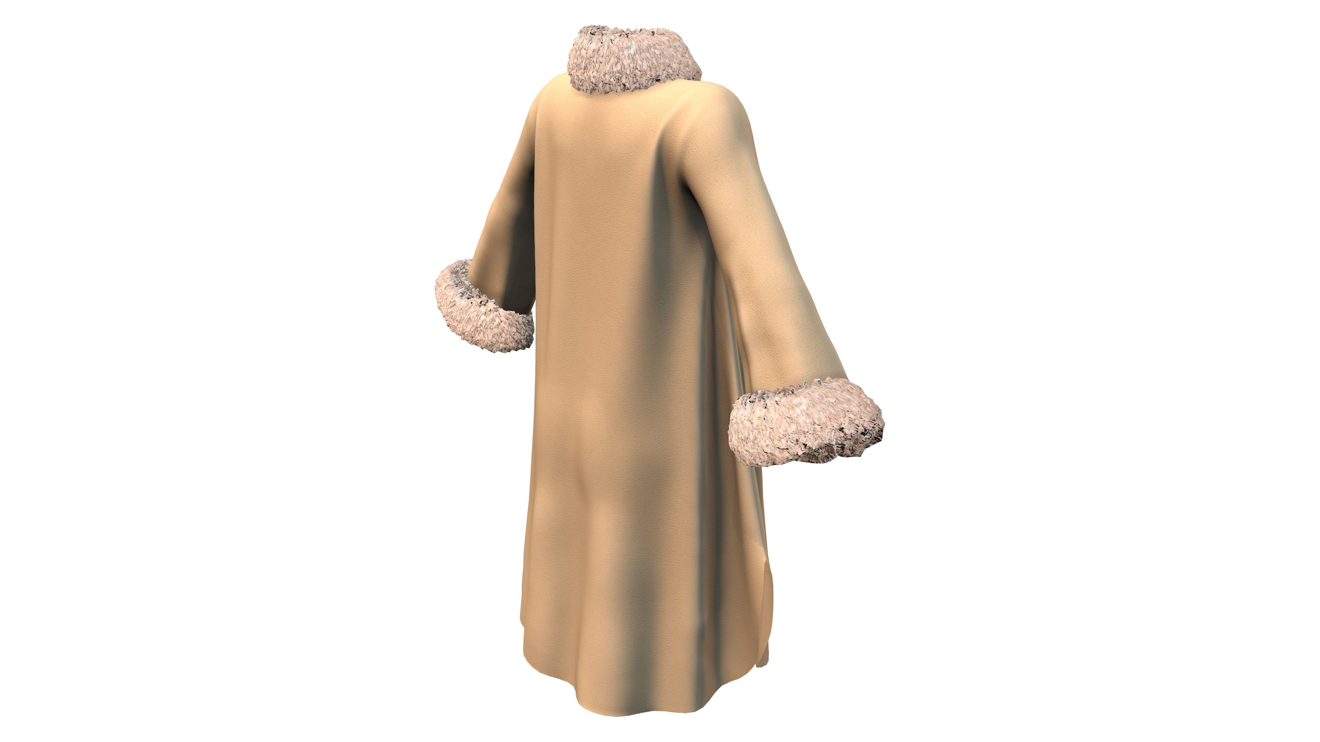 Fur Neck and Sleeves Coat Low-poly 3D model_6