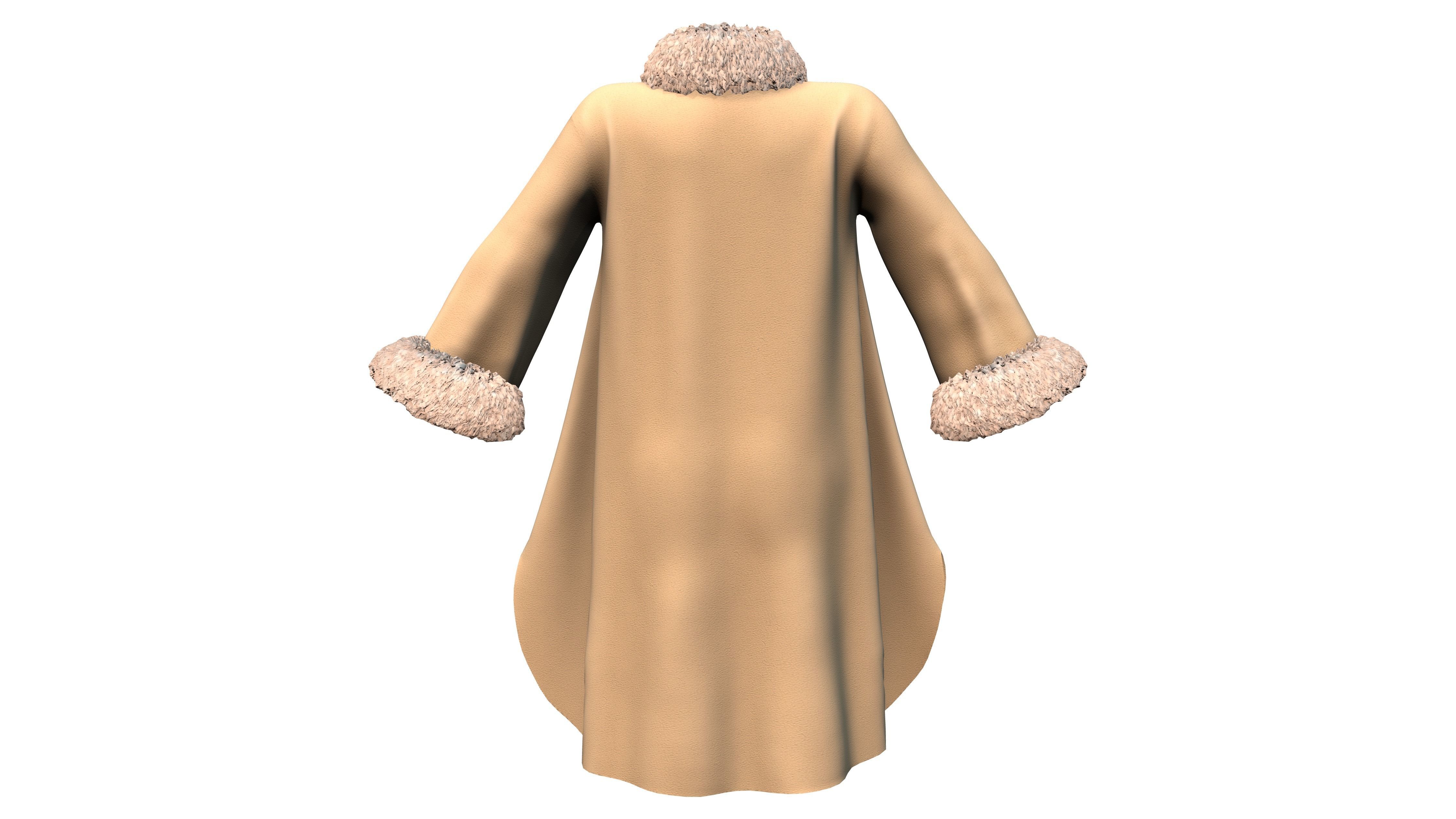 Fur Neck and Sleeves Coat Low-poly 3D model_5