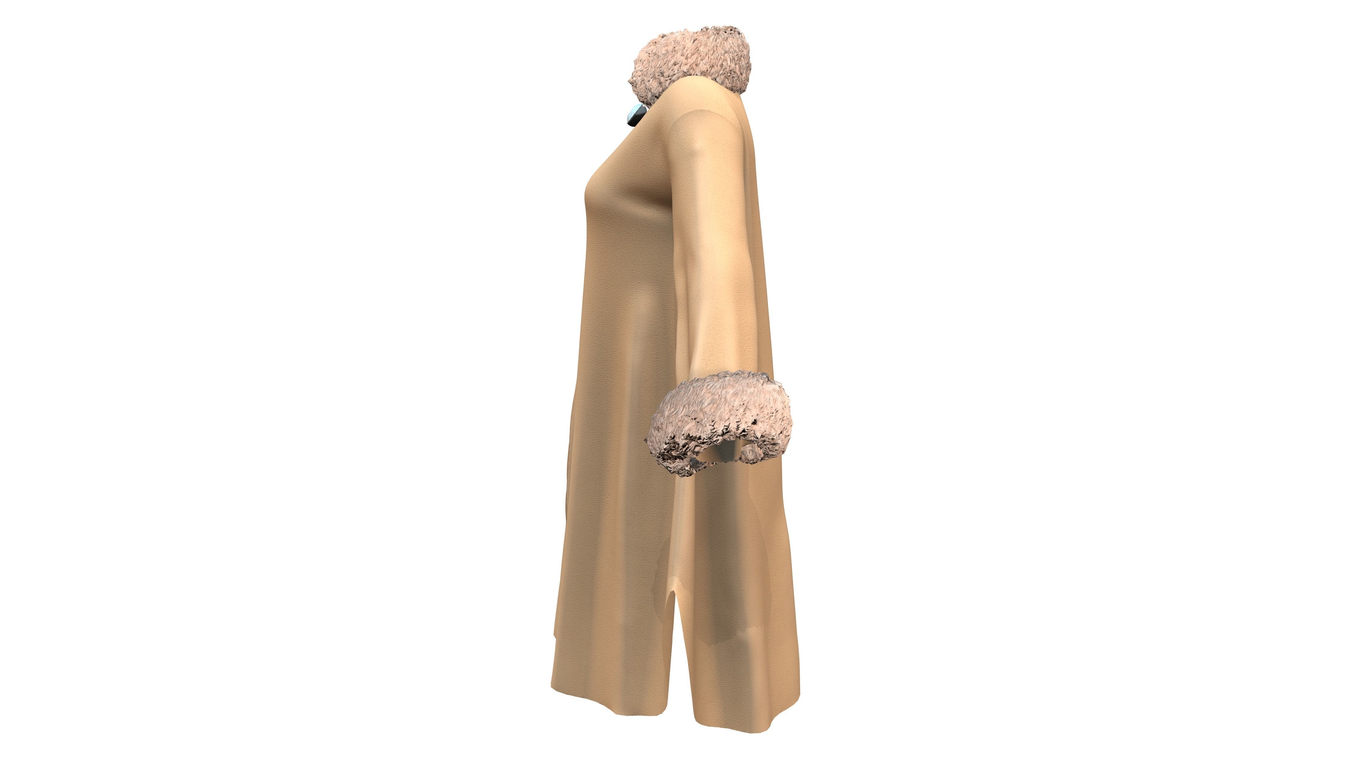 Fur Neck and Sleeves Coat Low-poly 3D model_4