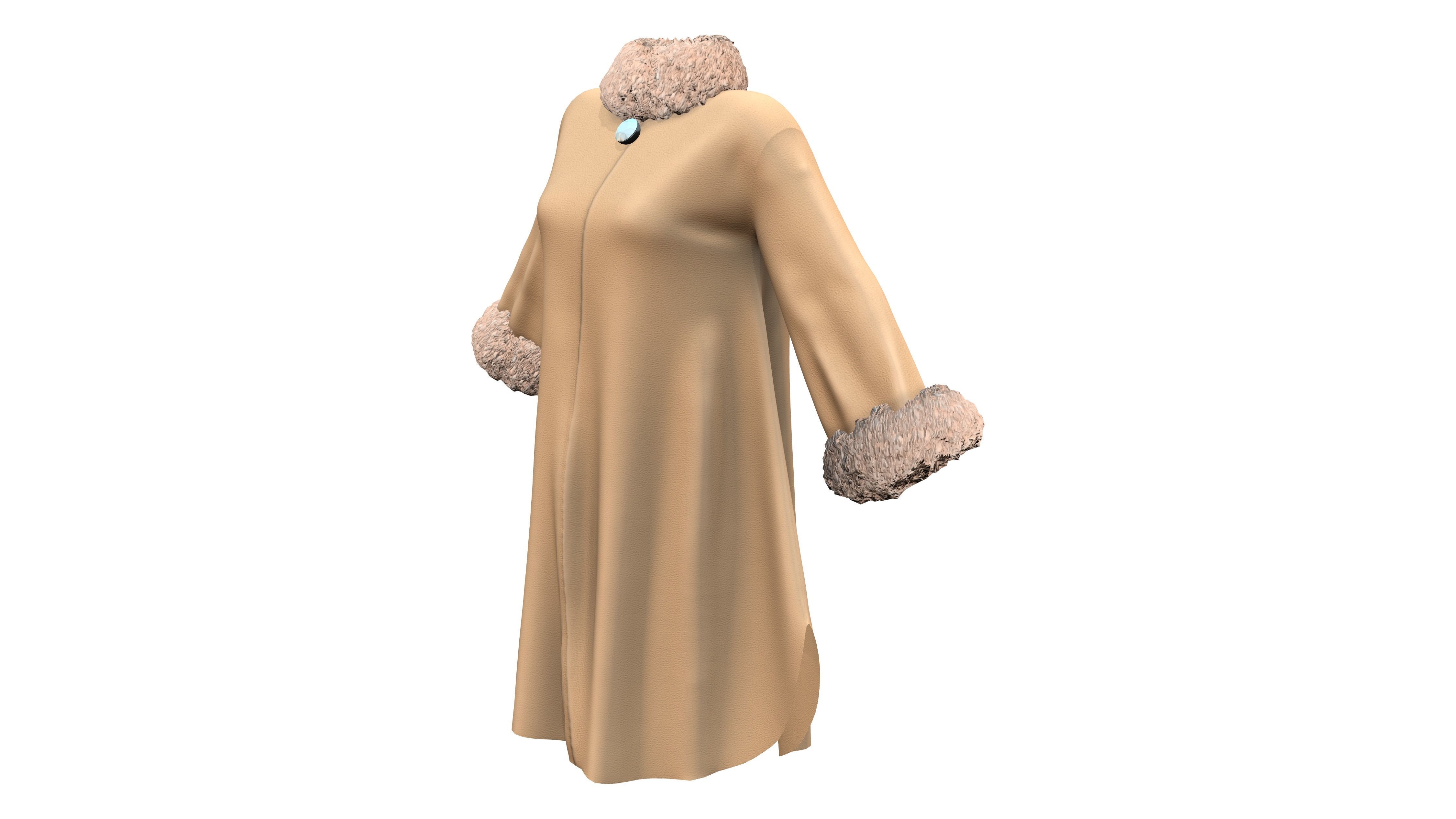 Fur Neck and Sleeves Coat Low-poly 3D model_3