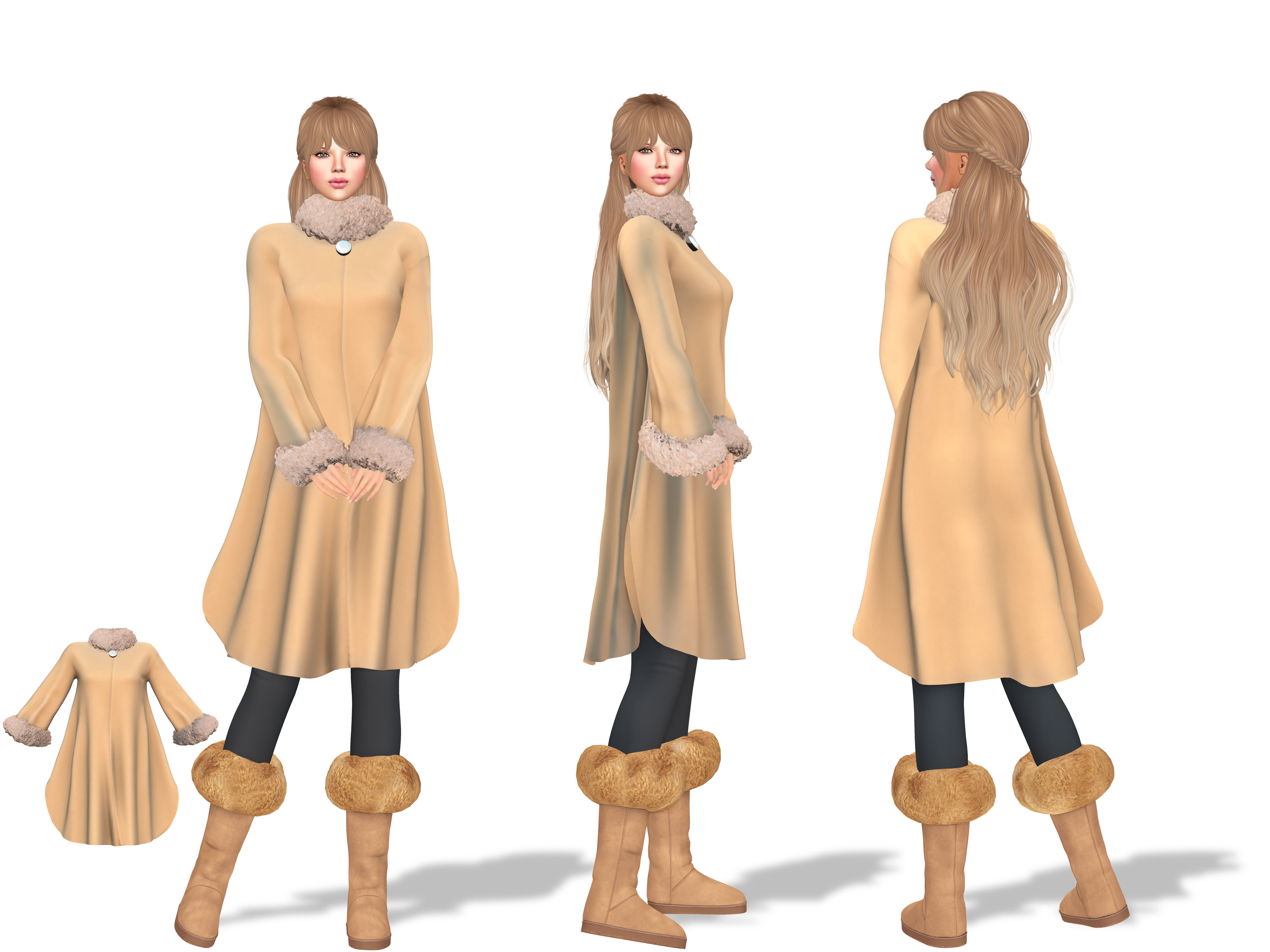 Fur Neck and Sleeves Coat Low-poly 3D model_2