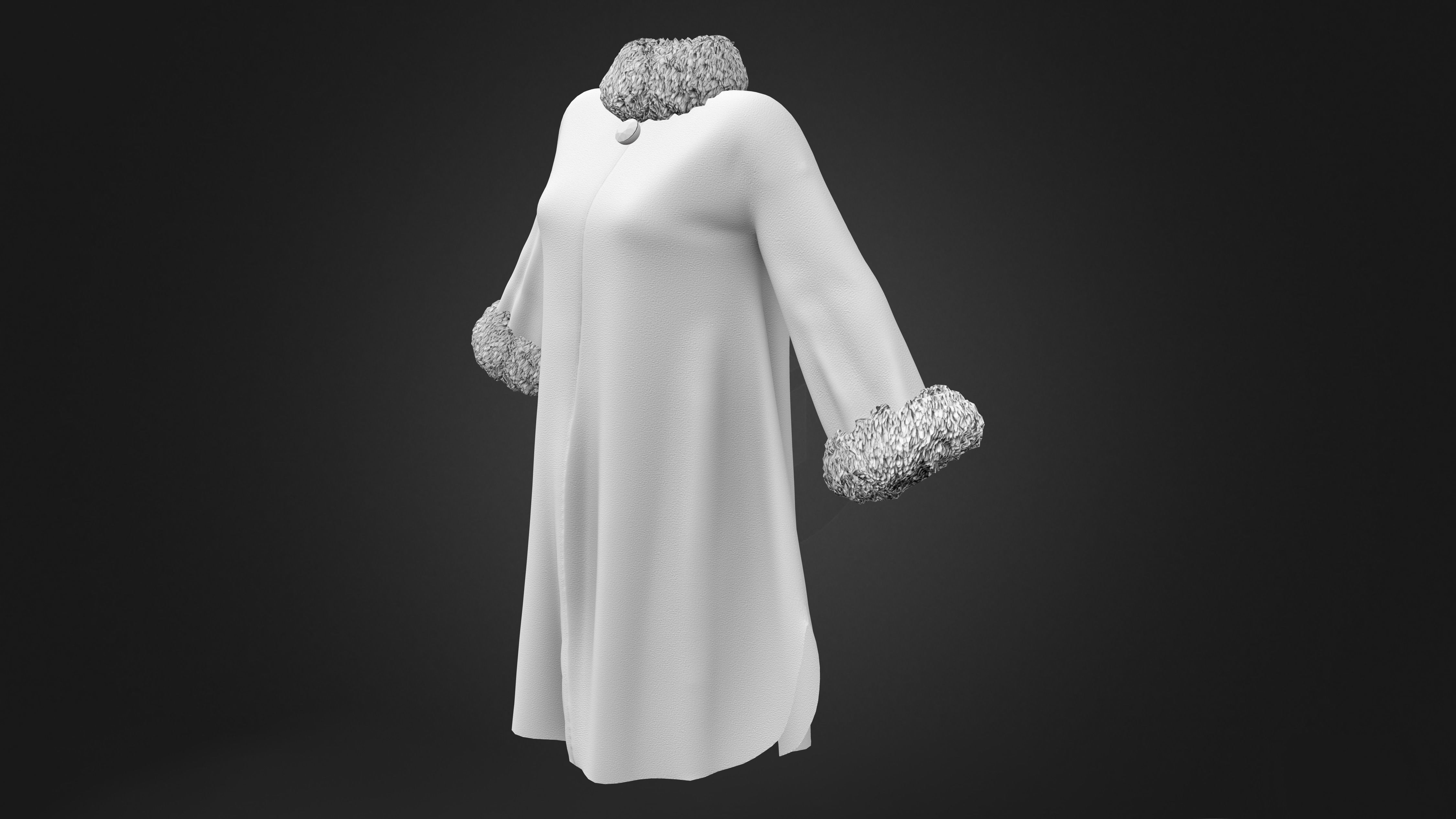 Fur Neck and Sleeves Coat Low-poly 3D model_9