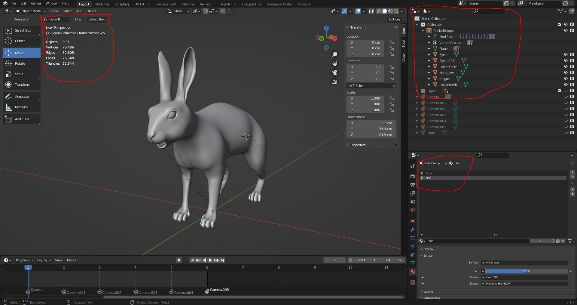 Fur Rabbit Rigged and Animation in Blender Low-poly 3D model_16