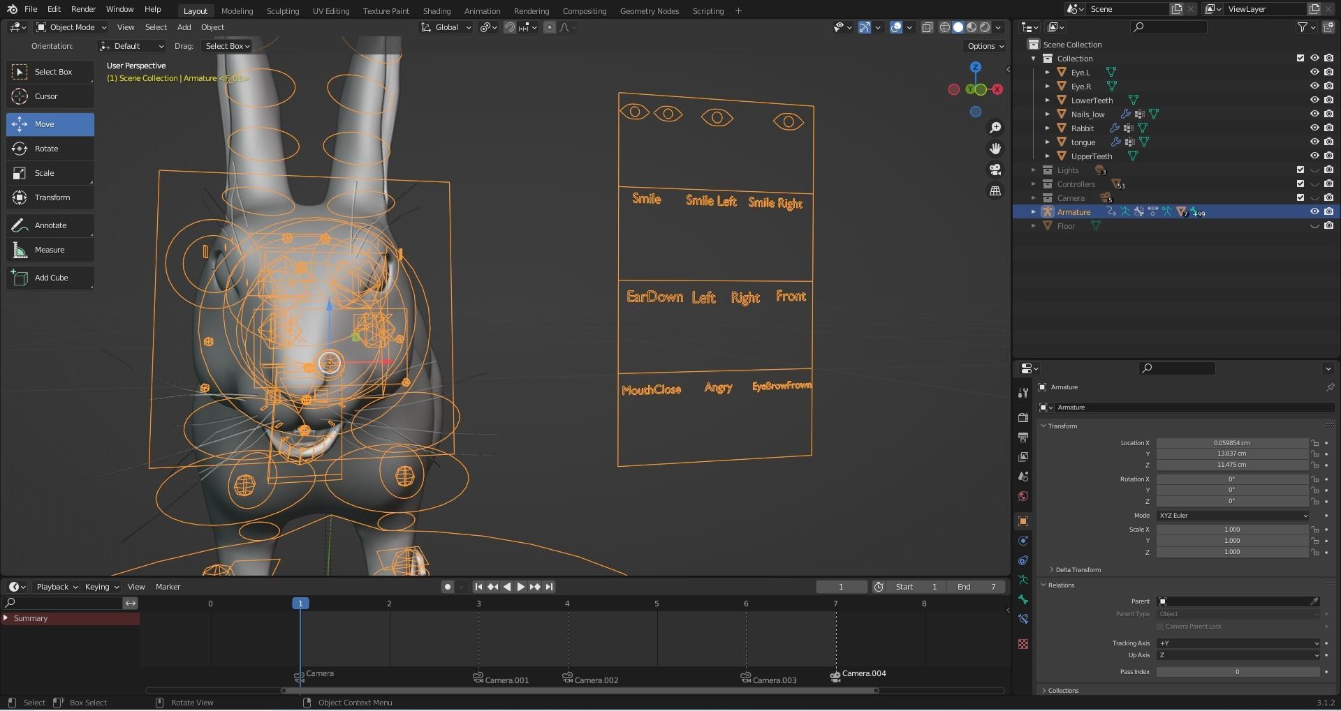 Fur Rabbit Rigged and Animation in Blender Low-poly 3D model_17
