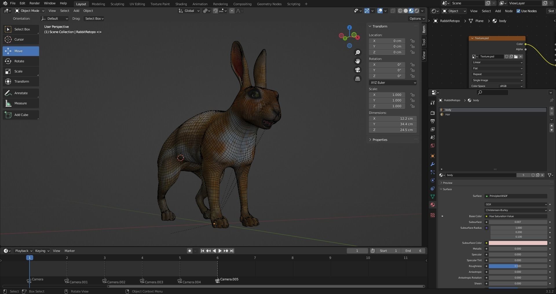 Fur Rabbit Rigged and Animation in Blender Low-poly 3D model_19