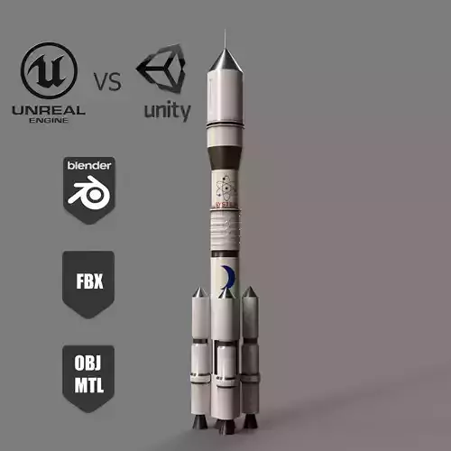 A low-poly 3D model of a simple model of a space rocket