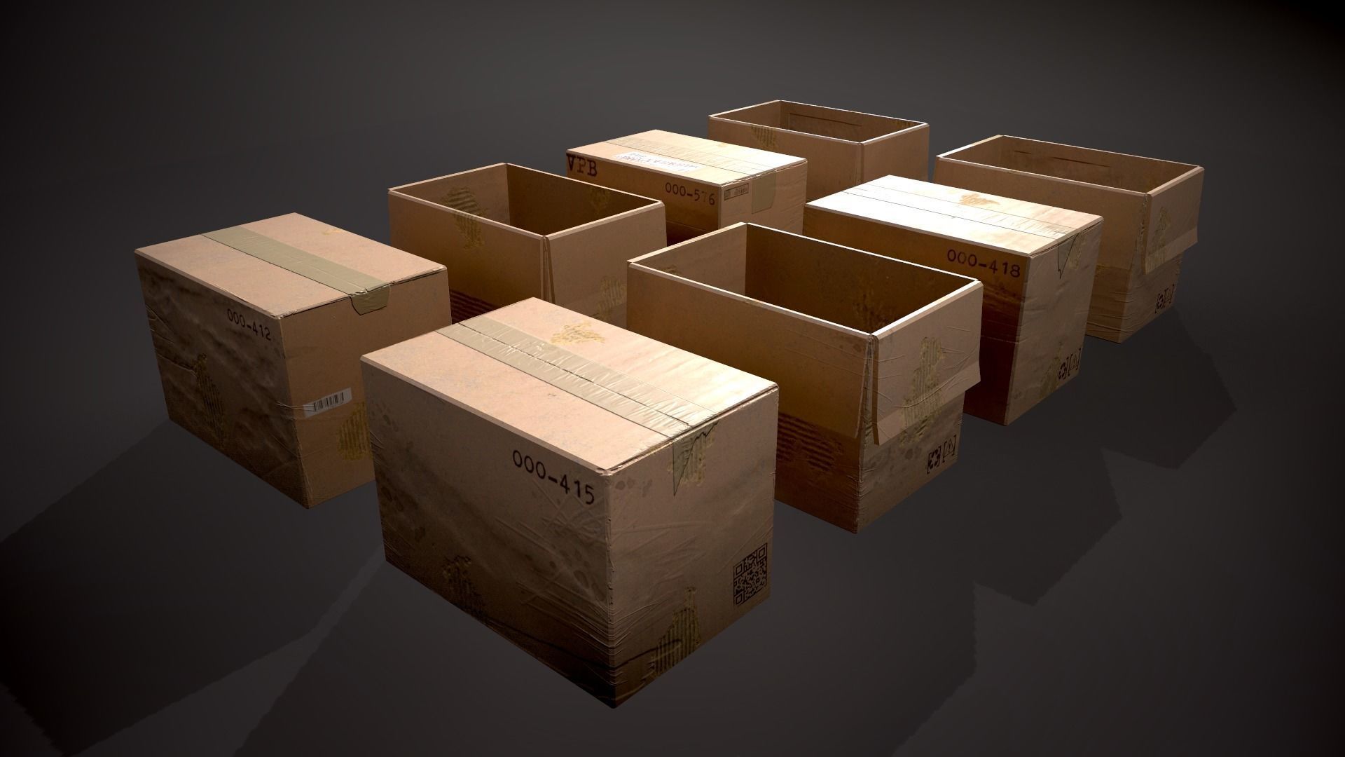 Cardboard Boxes Low-poly 3D model_6