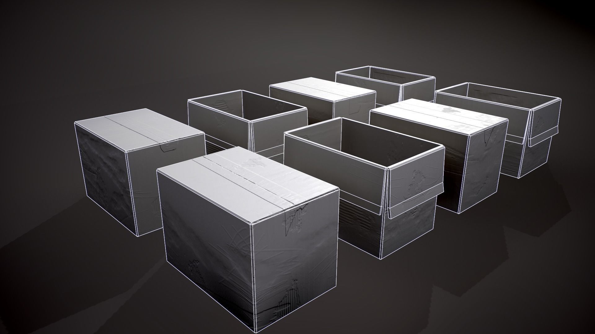 Cardboard Boxes Low-poly 3D model_7