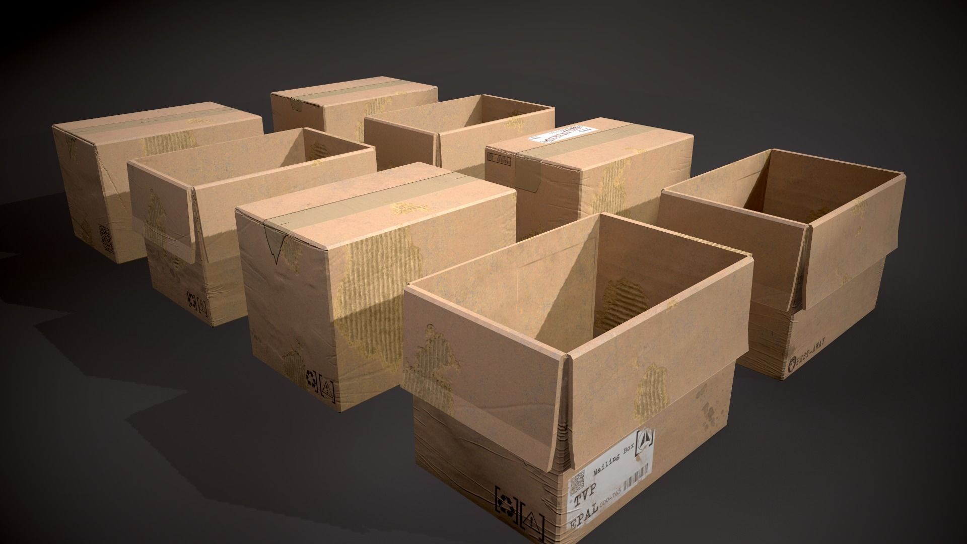 Cardboard Boxes Low-poly 3D model_4