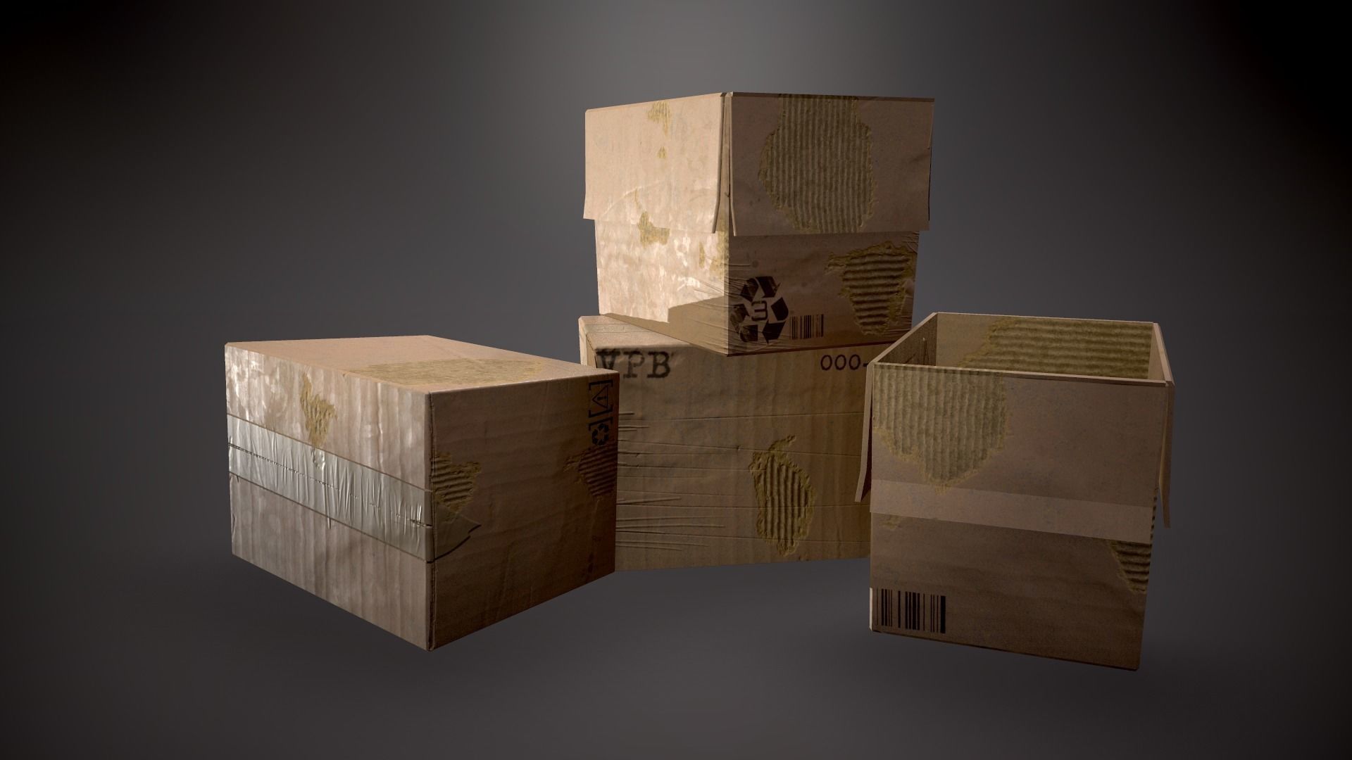 Cardboard Boxes Low-poly 3D model_15