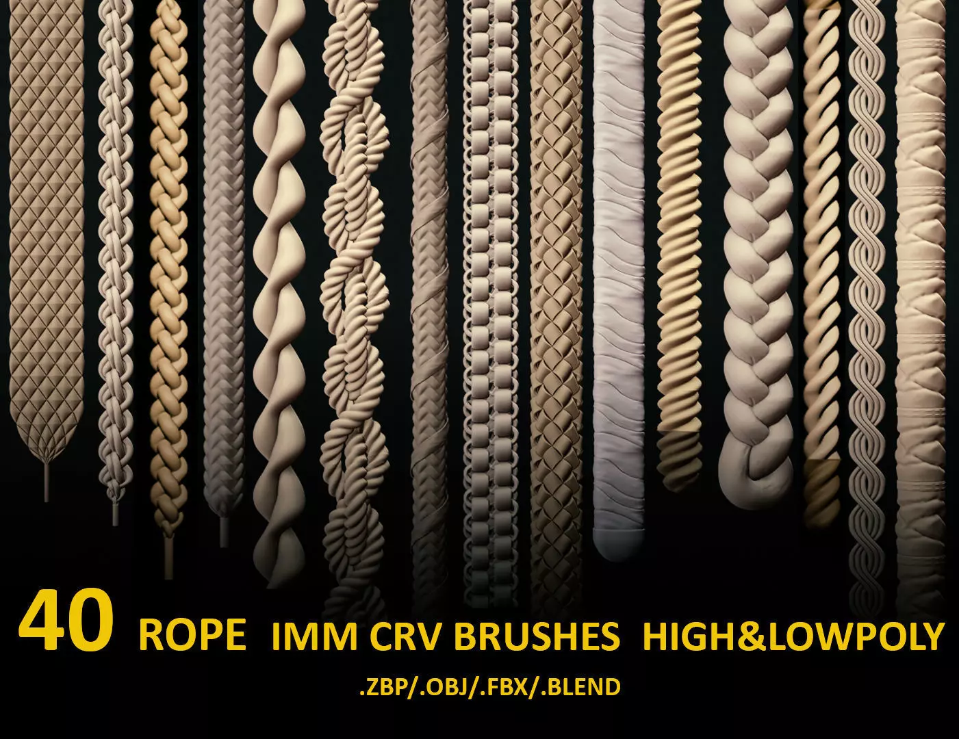 40 ROPE IMM BRUSHES FOR ZBRSUH HIGH and LOWPOLY Low-poly 3D model_0