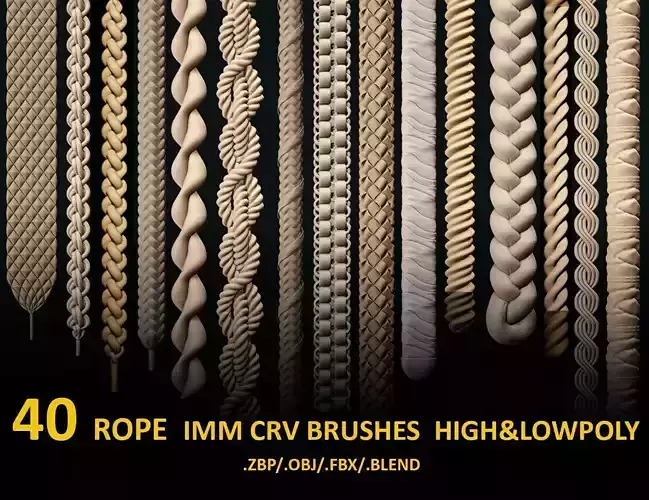 40 ROPE IMM BRUSHES FOR ZBRSUH  HIGH and LOWPOLY Low-poly 3D model