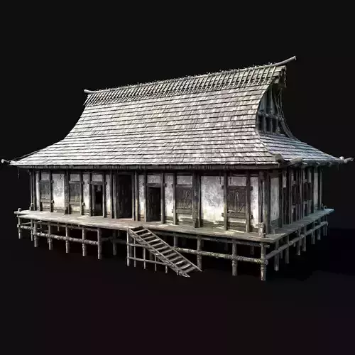 JAPAN CHINESE DOJO ASIAN FEUDAL HUT HOUSE CABIN VILLAGE SAMURAI Low-poly 3D model
