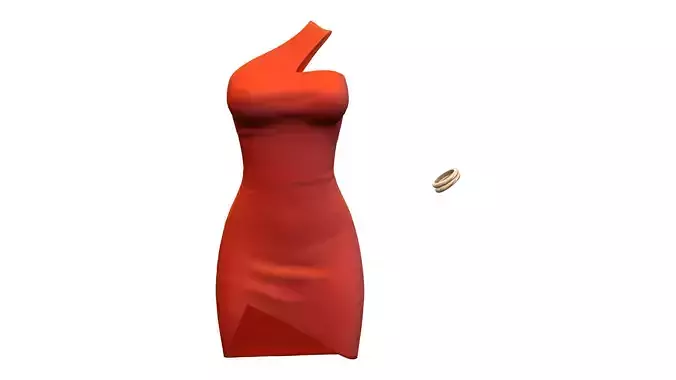 Red Mini Tulip Skirt One Shoulder Strap Dress Low-poly 3D model