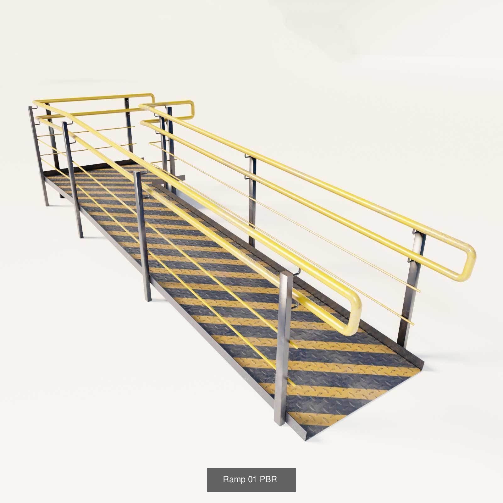Set Ramp PBR metal ladder with stripes 3D Model Collection_6