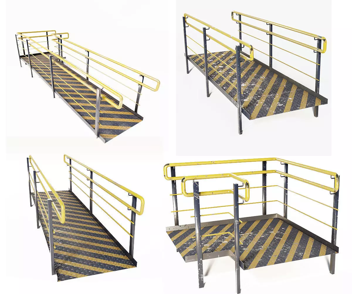 Set Ramp PBR metal ladder with stripes 3D Model Collection_0