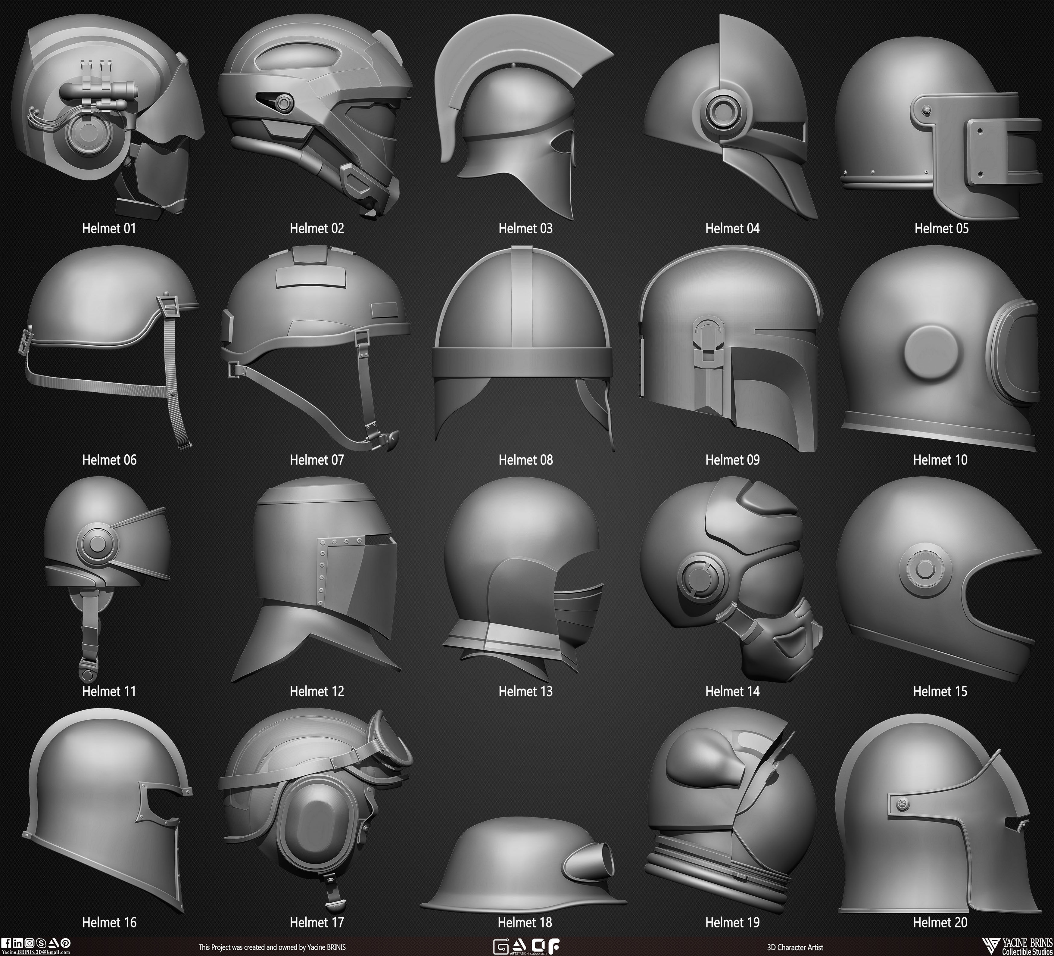 Pack of 20 Helmets Volume 01 Low-poly 3D model_4