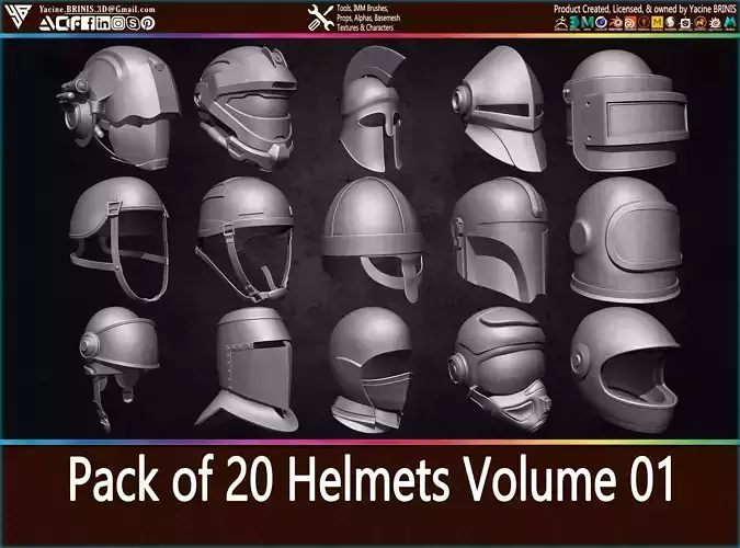 Pack of 20 Helmets Volume 01 Low-poly 3D model