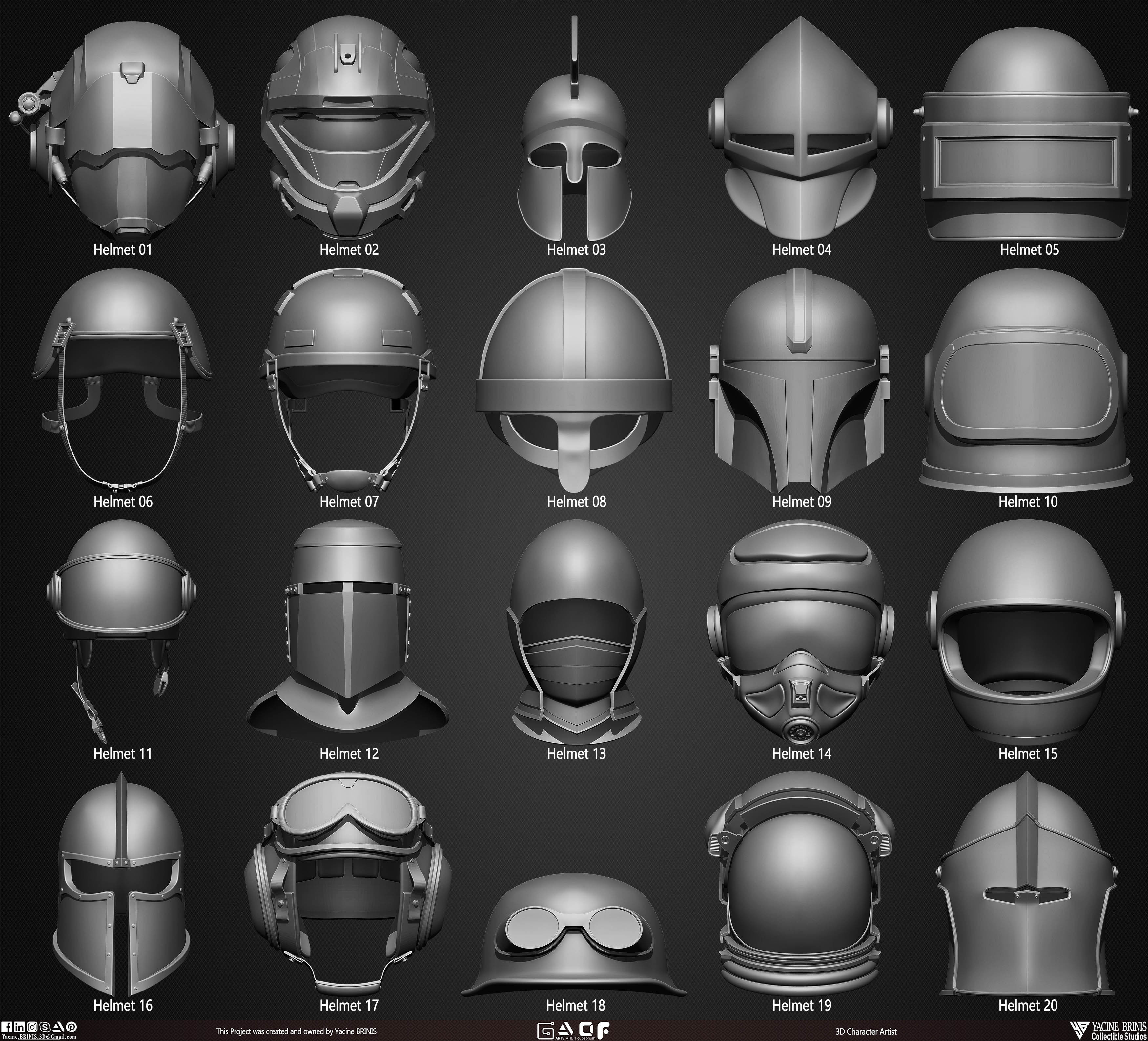 Pack of 20 Helmets Volume 01 Low-poly 3D model_2