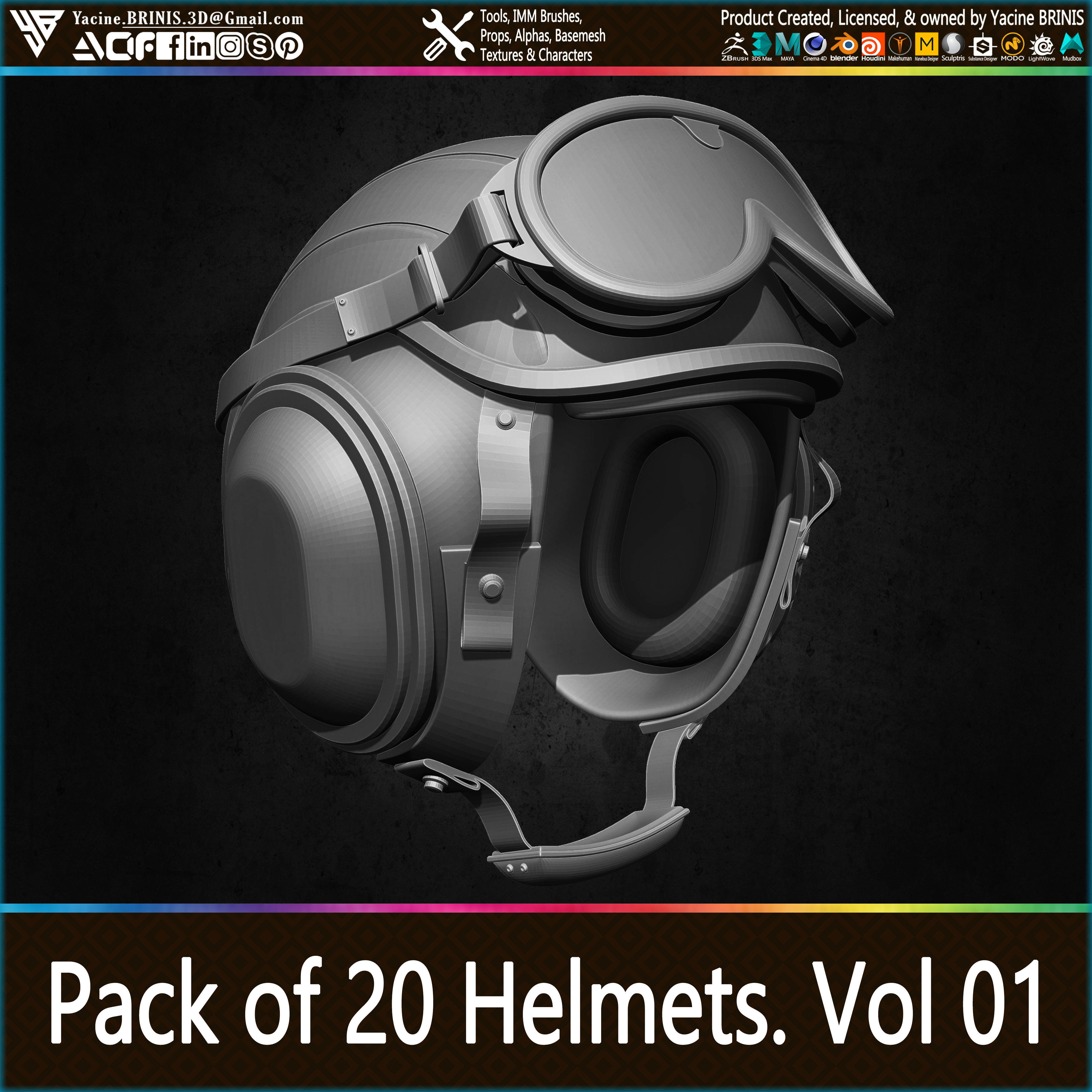 Pack of 20 Helmets Volume 01 Low-poly 3D model_26