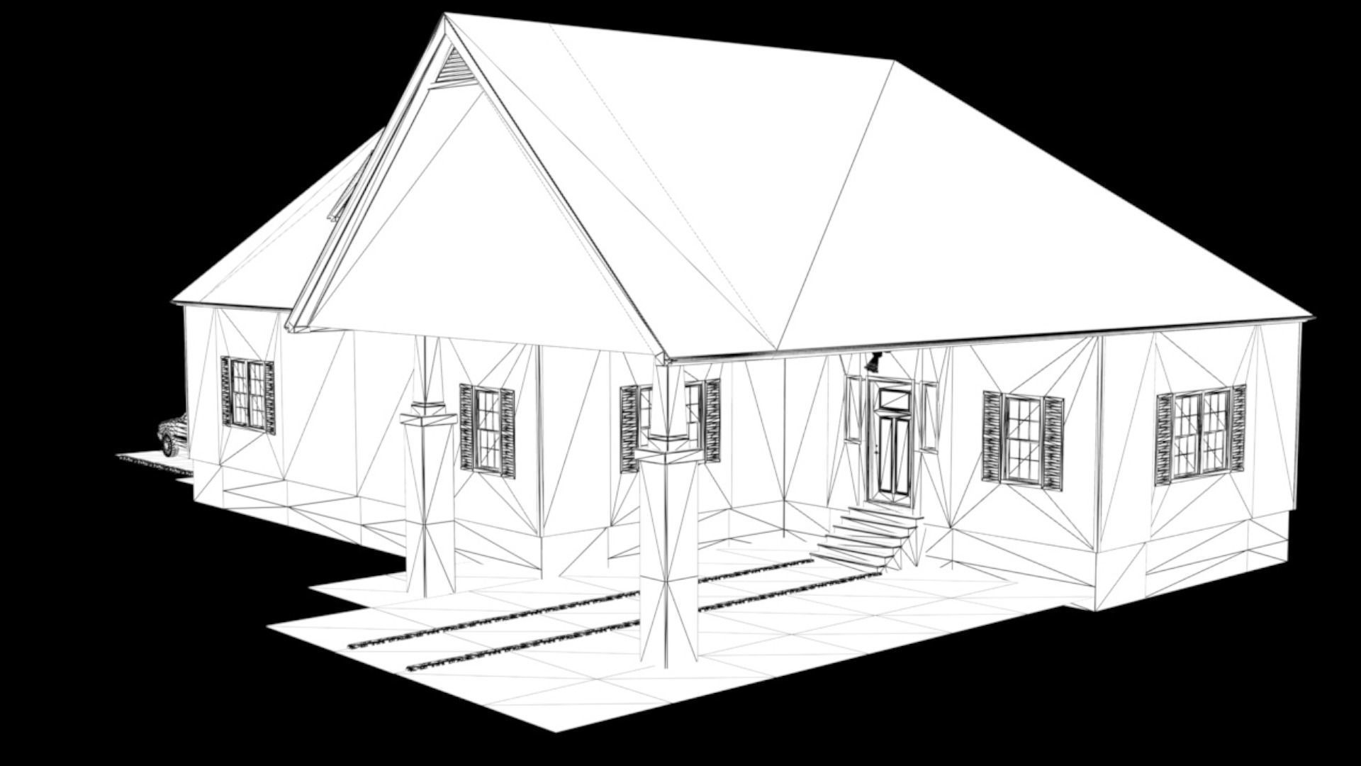 House with interior no textured  3D model_14