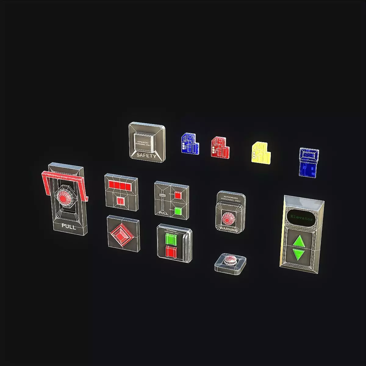 Sci-Fi Button Pack Low-poly 3D model_0