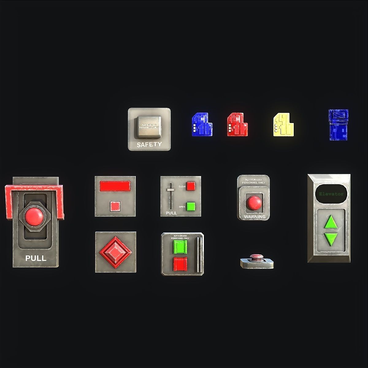 Sci-Fi Button Pack Low-poly 3D model_2