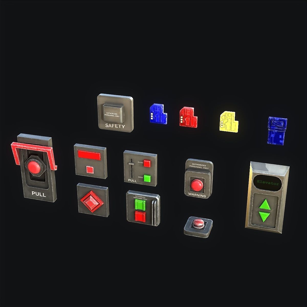Sci-Fi Button Pack Low-poly 3D model_1