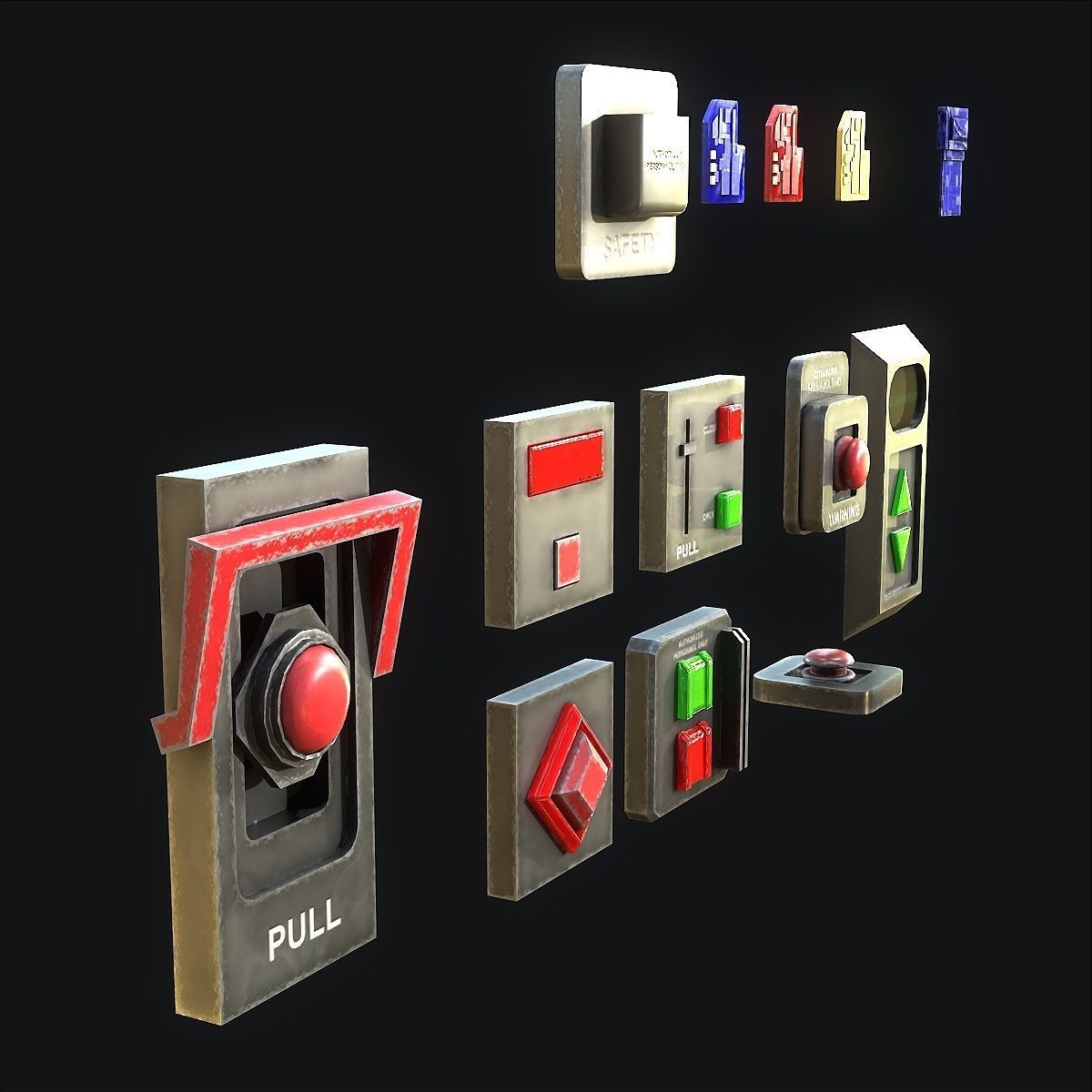 Sci-Fi Button Pack Low-poly 3D model_7