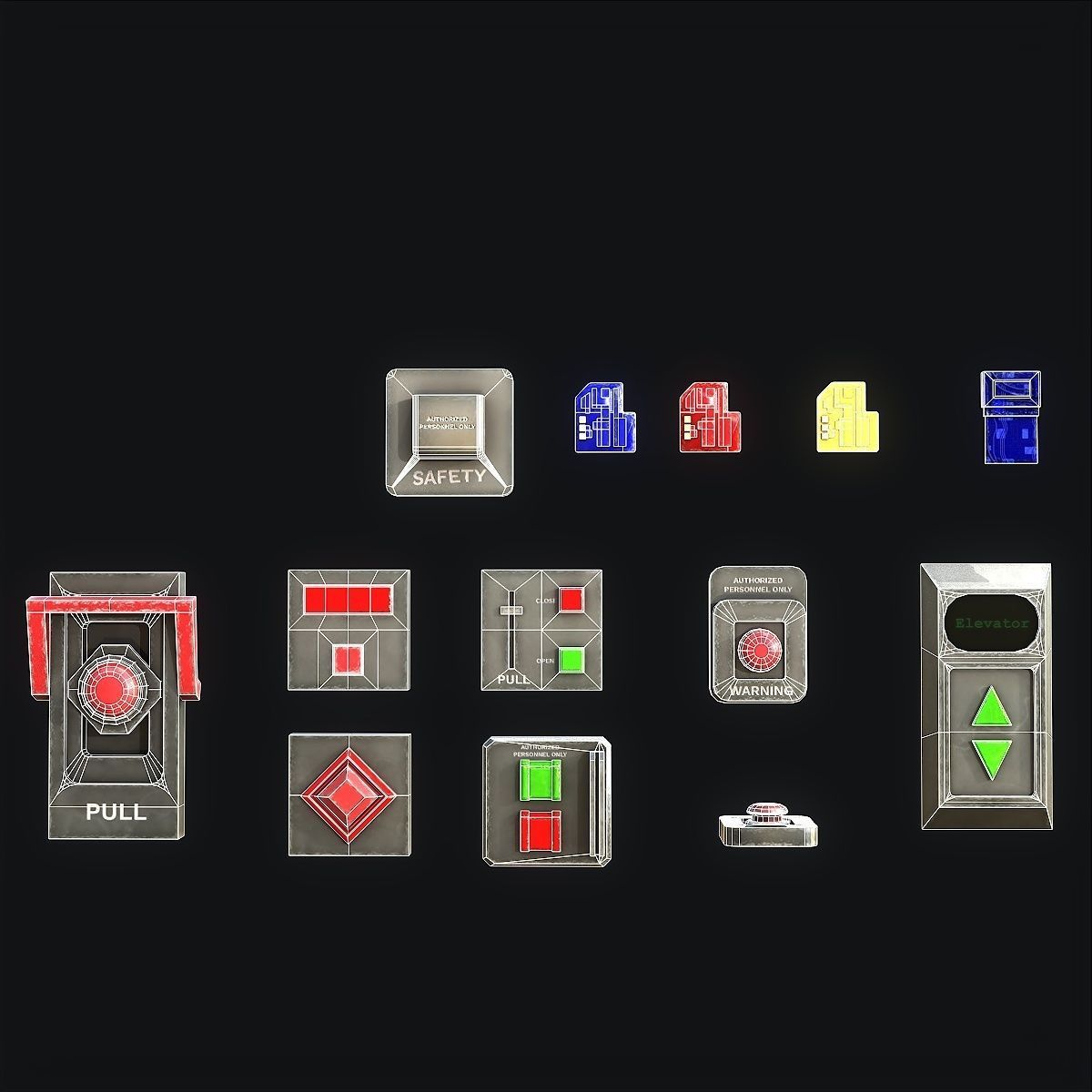 Sci-Fi Button Pack Low-poly 3D model_9