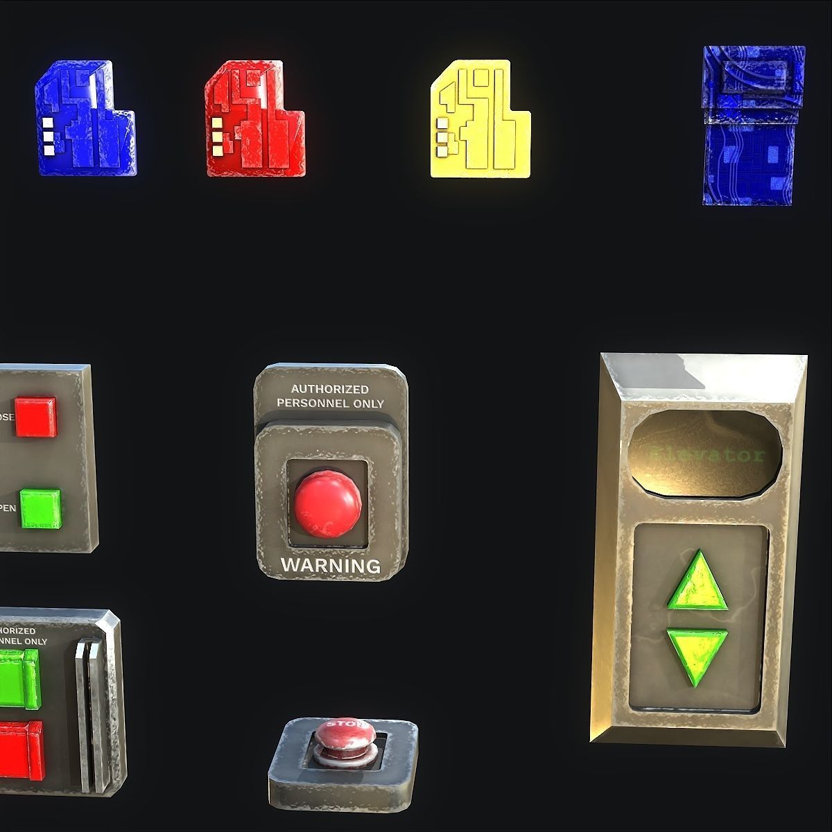Sci-Fi Button Pack Low-poly 3D model_8