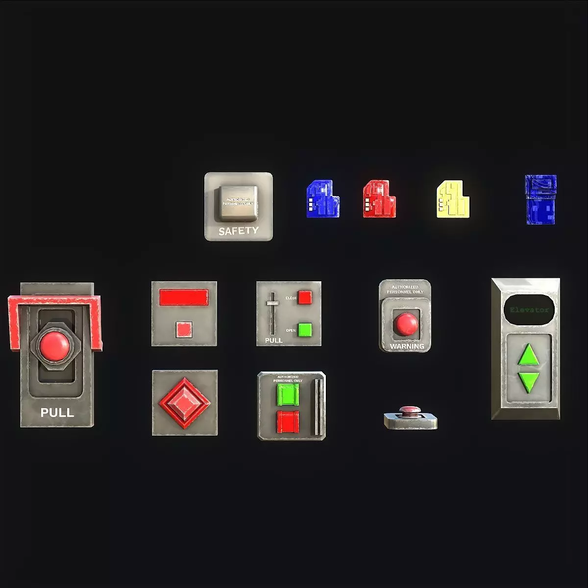 Sci-Fi Button Pack Low-poly 3D model_0
