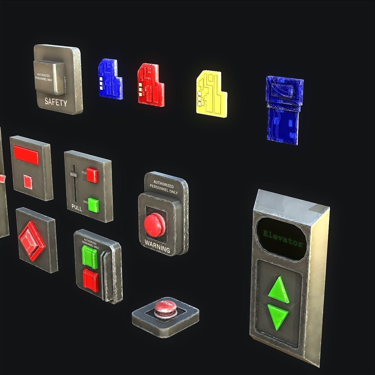 Sci-Fi Button Pack Low-poly 3D model_6