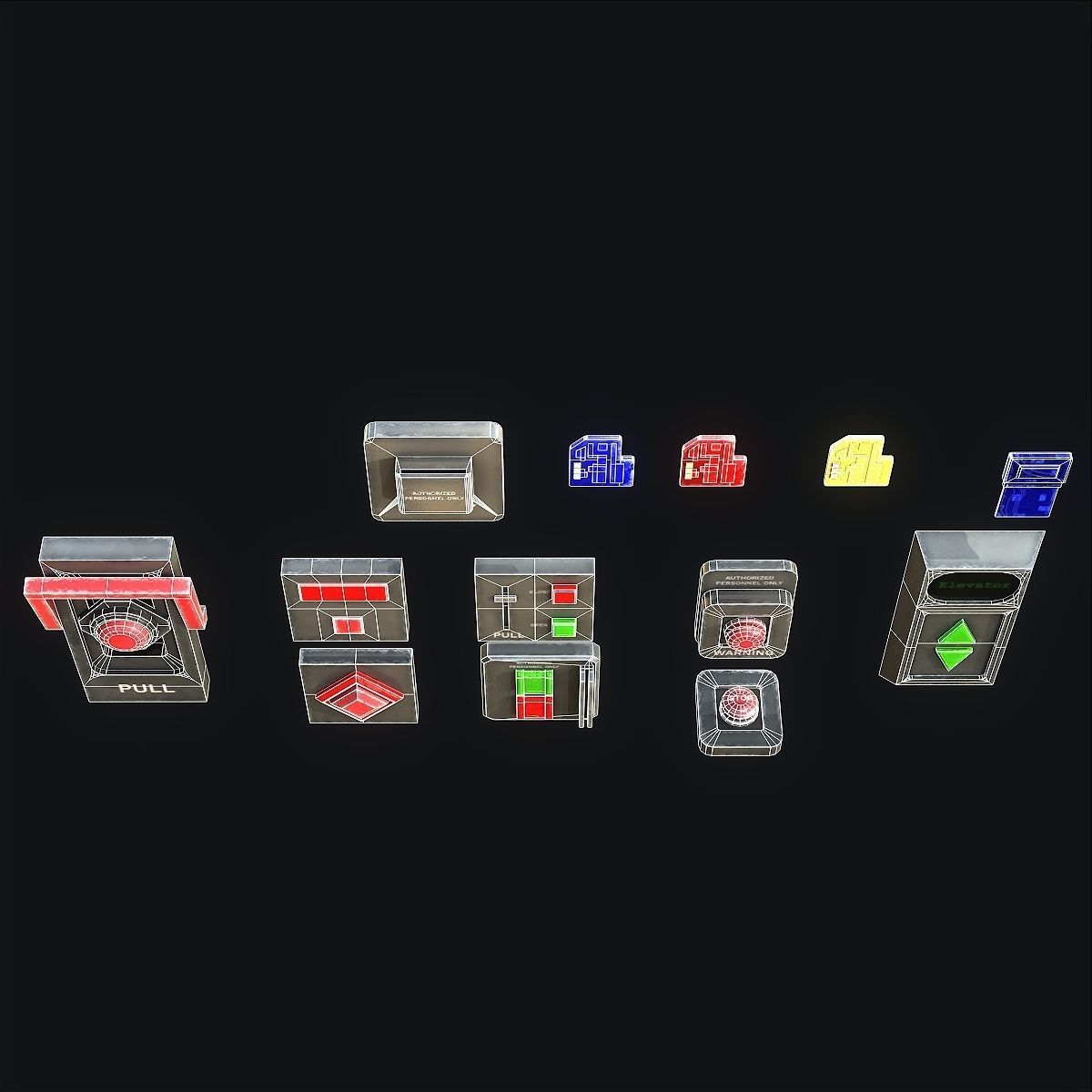 Sci-Fi Button Pack Low-poly 3D model_10